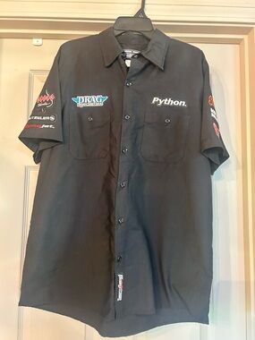 Branded Black Short-Sleeve Button-Down Shirt